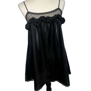 Flora Nikrooz Black Sheer Mesh Ruffle Chemise Slip Nightie (Size S) Fairygoth